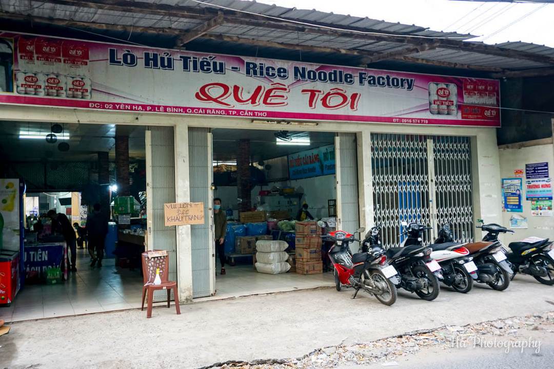 Entrance of Sau Hoai Rice Noodle Factory, showcasing traditional noodle craftsmanship, Can Tho.