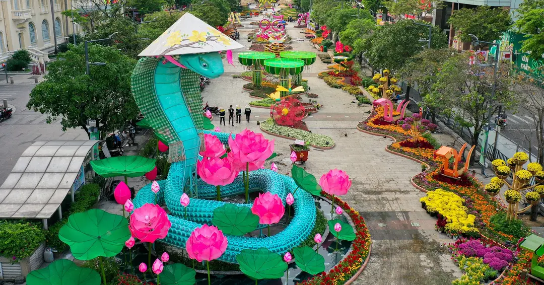 Nguyen Hue Flower Street flower displays during Tet festival