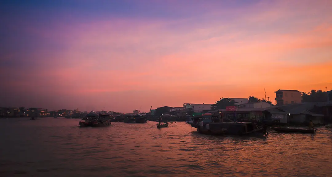 Cai Rang floating market boats sunrise