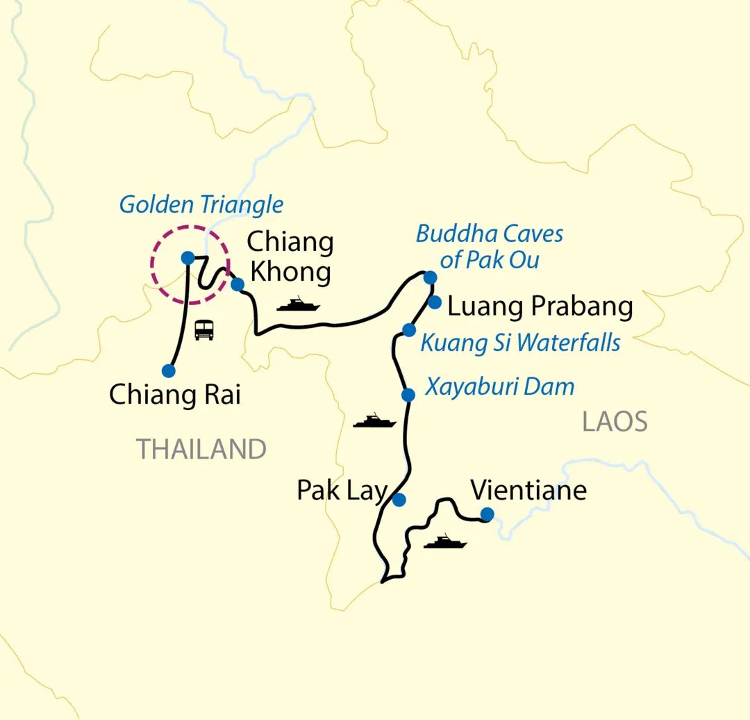 Map Mekong River Chiang Khong Pak Beng Luang Prabang