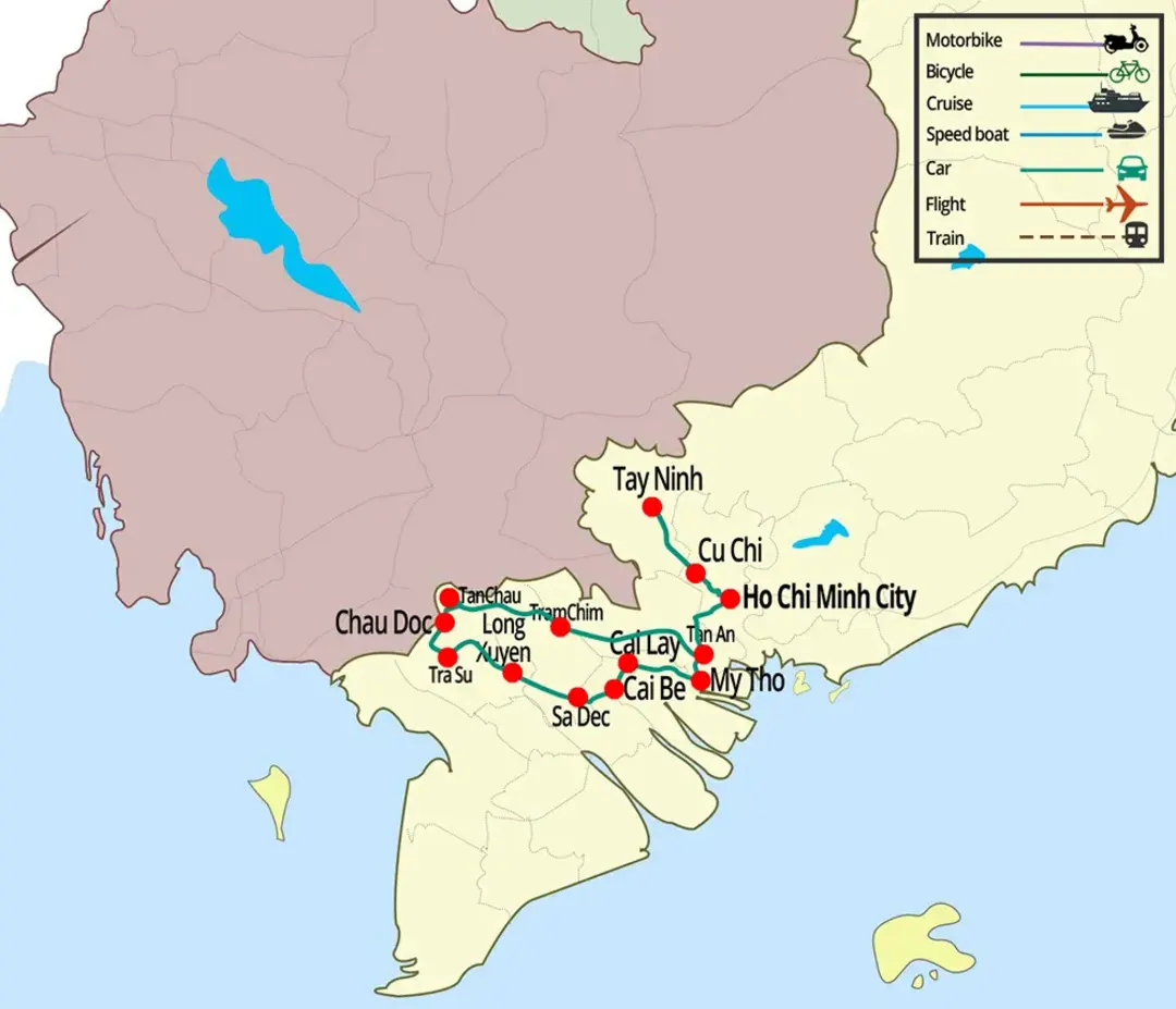 Mekong Delta itinerary map