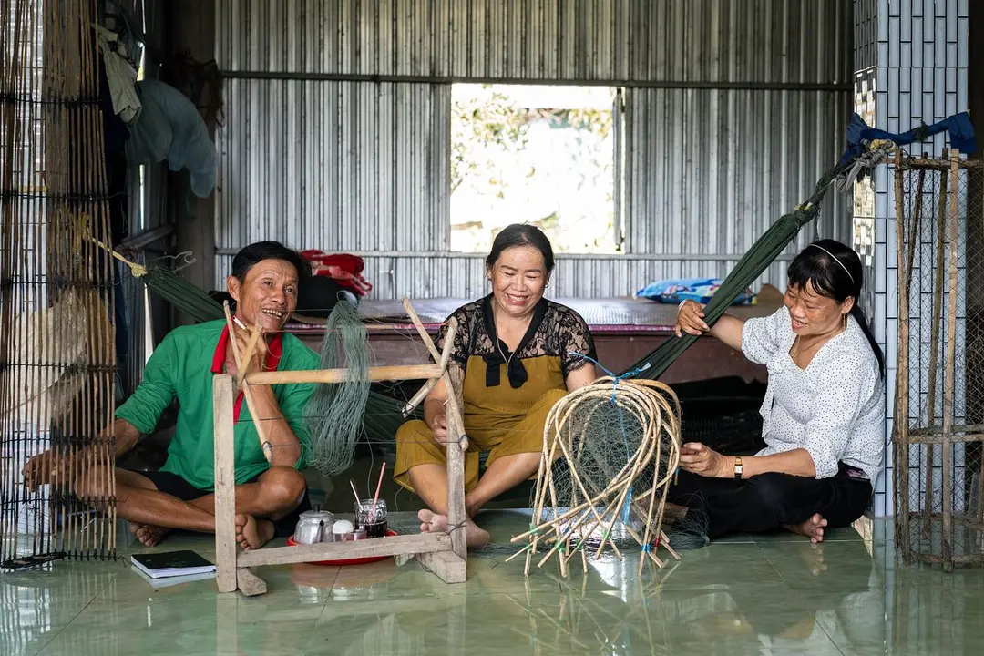 traditional mekong delta fishing traps and nets in use